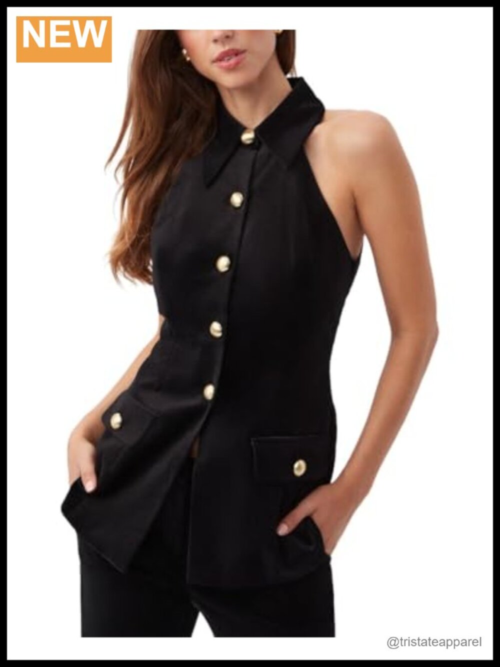Velveteen Halter Top with Collar and Gold Buttons